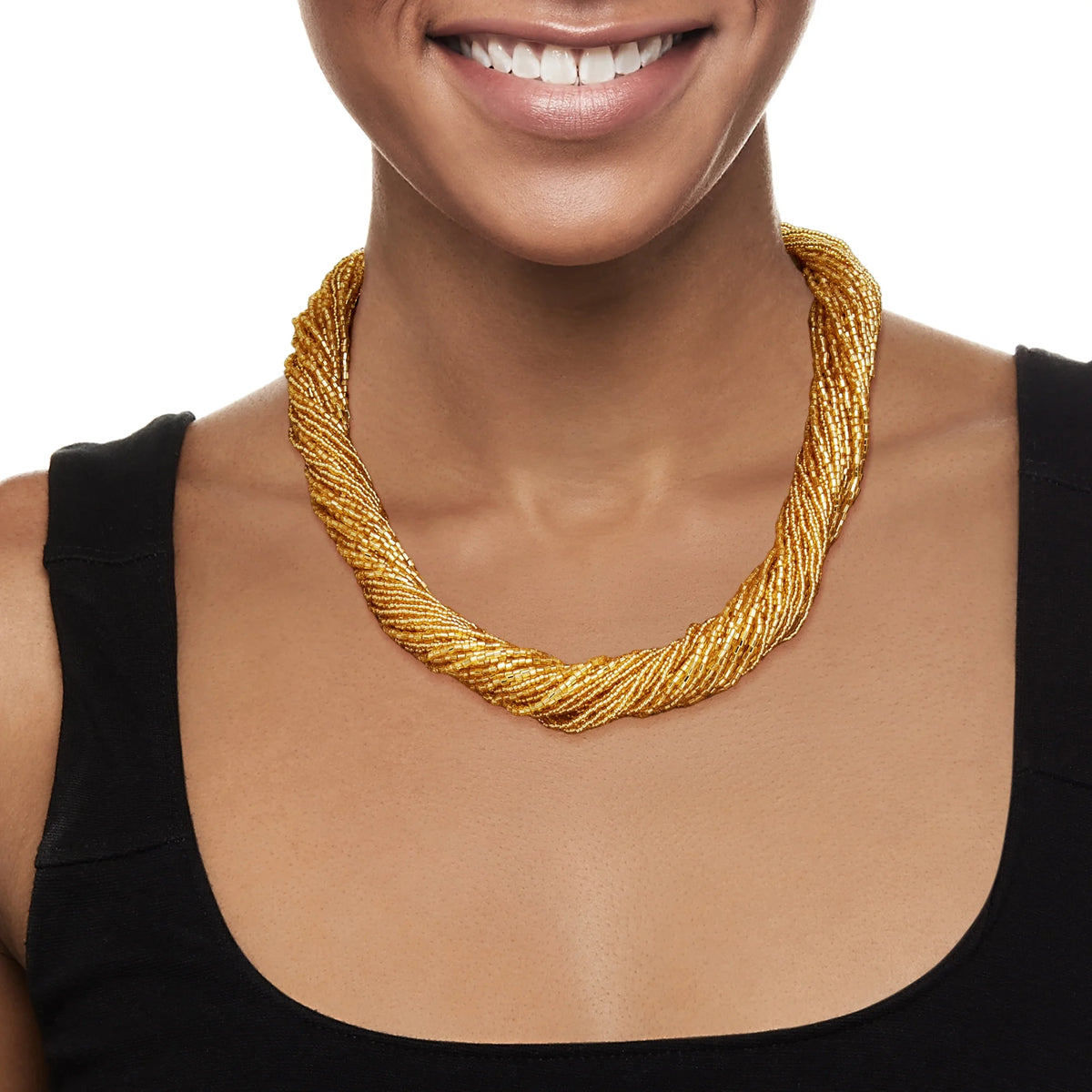 Golden Murano Glass Bead Torsade Necklace V5422