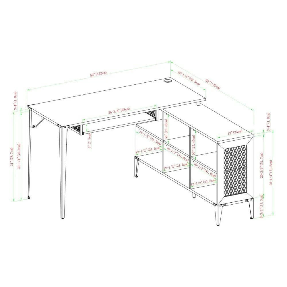 52x22 L-Shaped Computer Desk with Storage Dark Walnut M642220