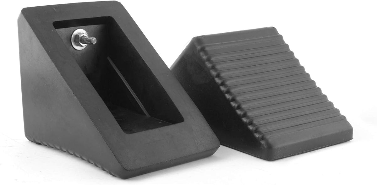 Set of 4 Heavy Duty Nylon Rubber Wheel Chocks with Tie Off Eyebolts C554165