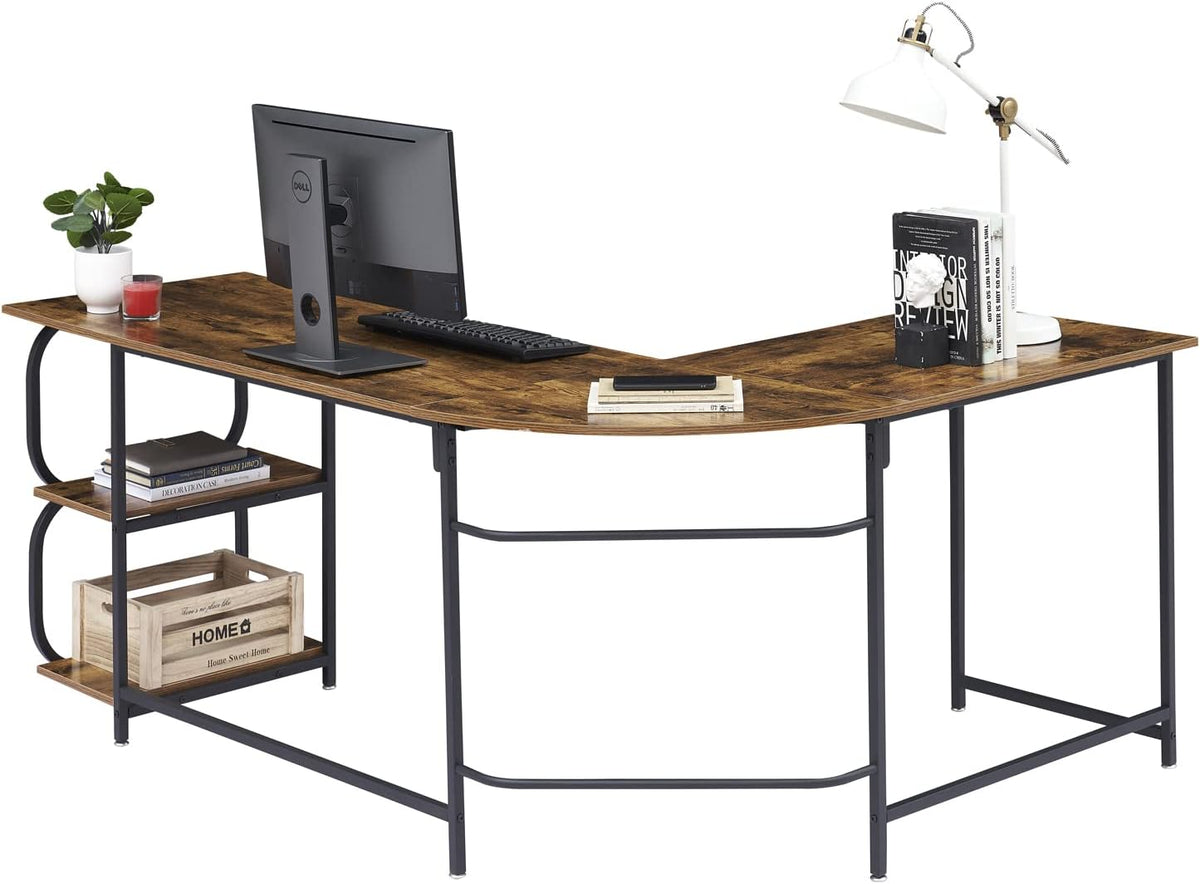 Reversible L Shaped Desk with Wood & Anti-Rust Frosted Metal Teak Black H174