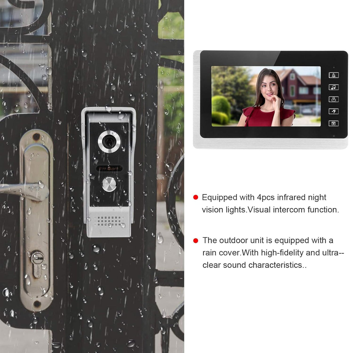 Wired Video Door Phone Intercom System with 7 Inch TFT LCD Monitor Y451