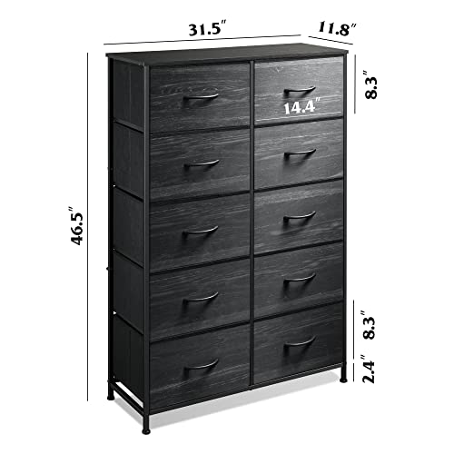 Black 10 Drawer Tall Dresser D8815