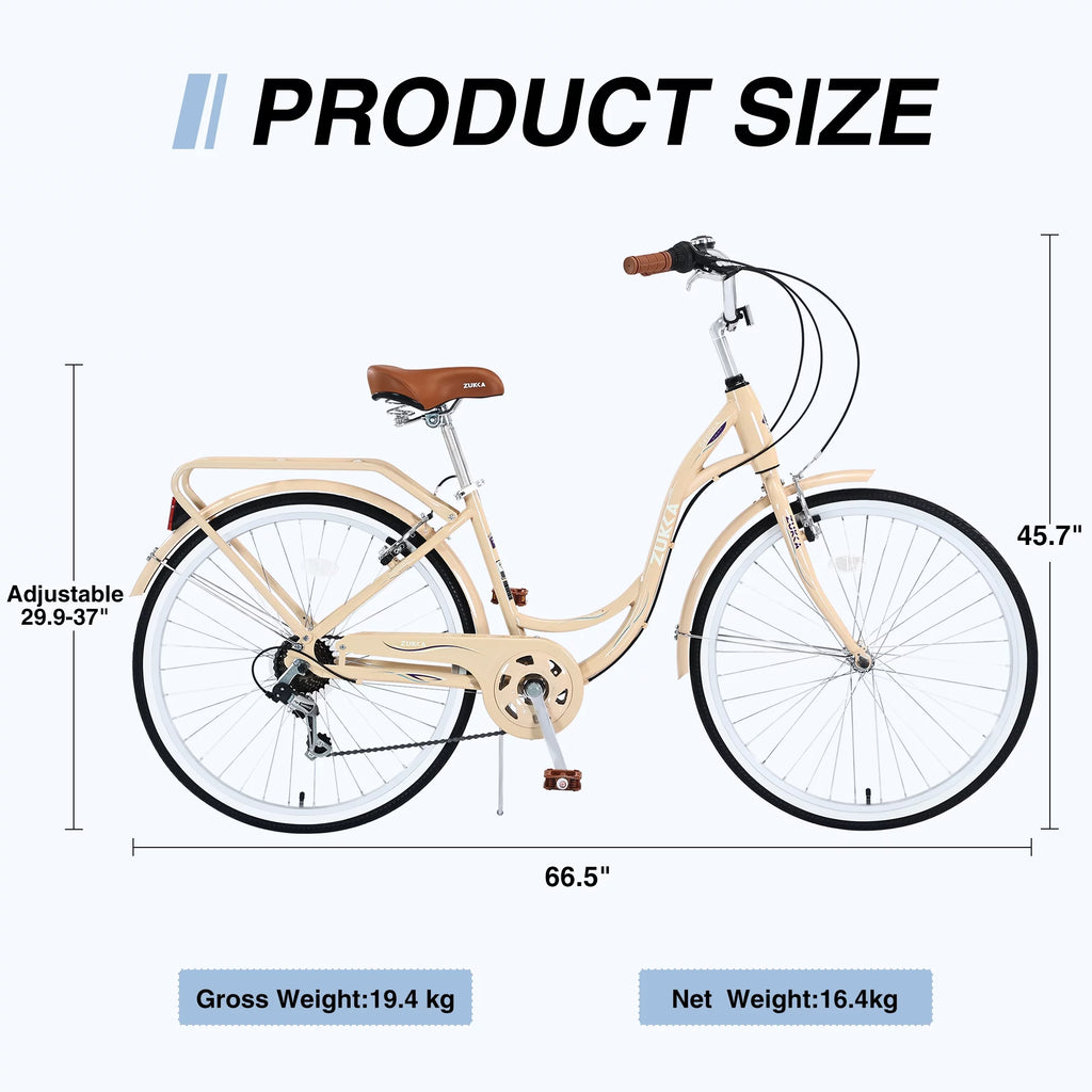 Blue 26-Inch 7-Speed Steel Frame Beach Cruiser Bike S22144
