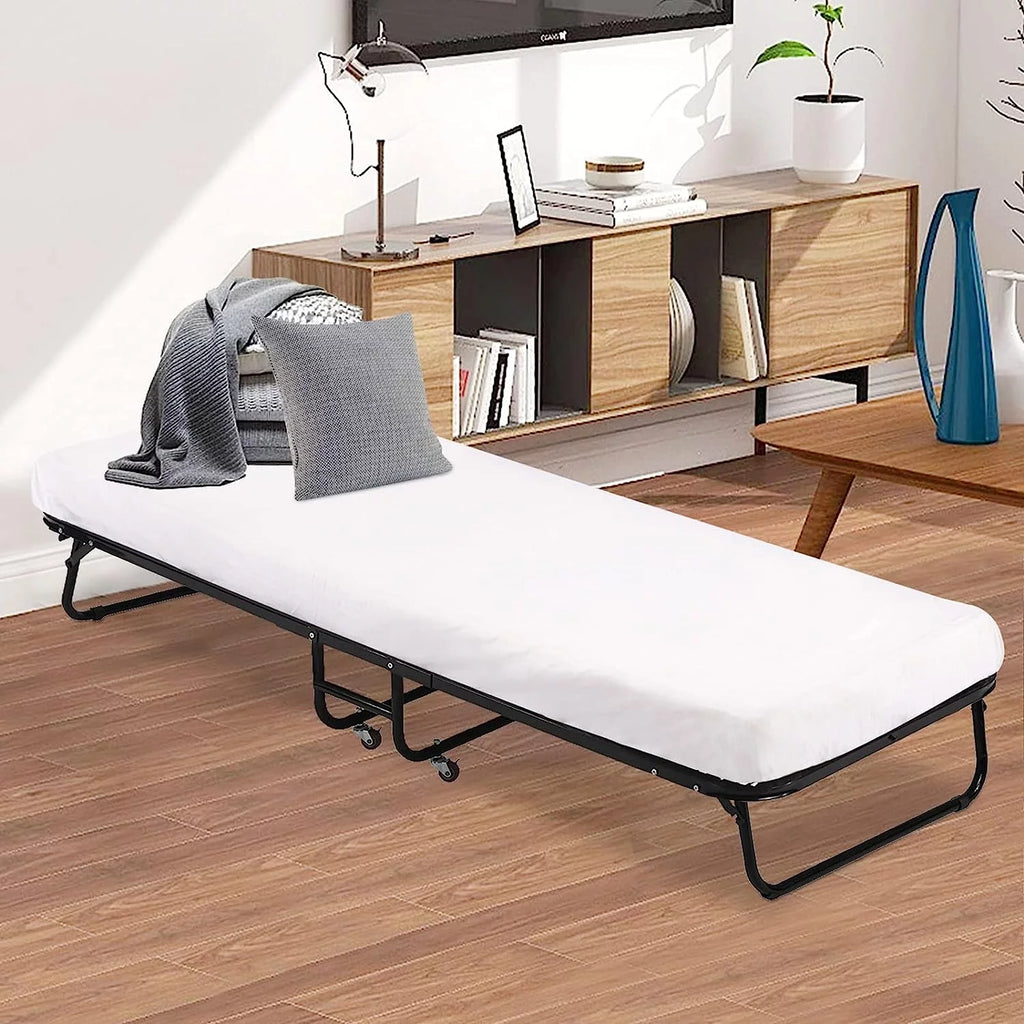 Folding Bed with Memory Foam Mattress and Wheels R13543