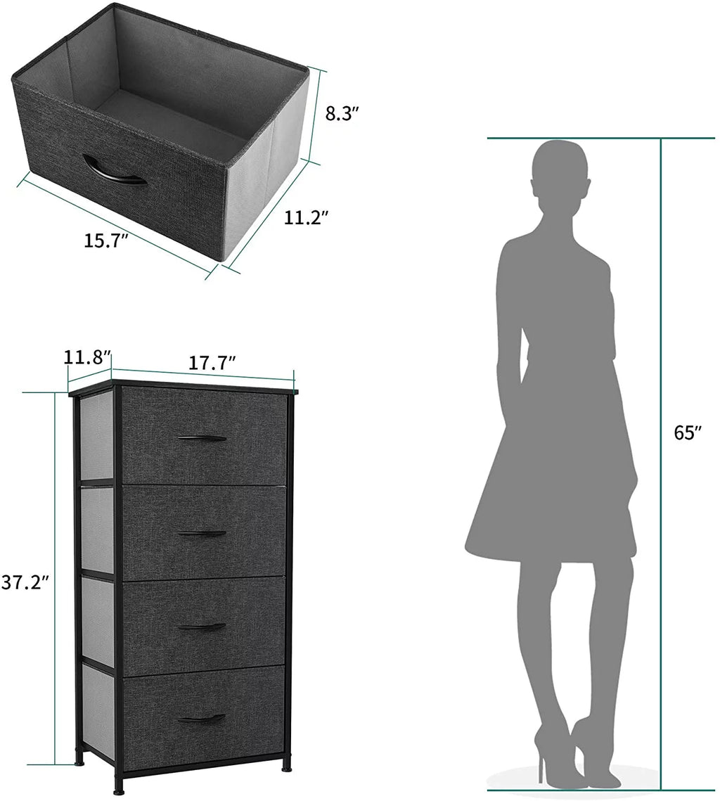 4 Drawers Dresser Storage Tower Black Grey W98945
