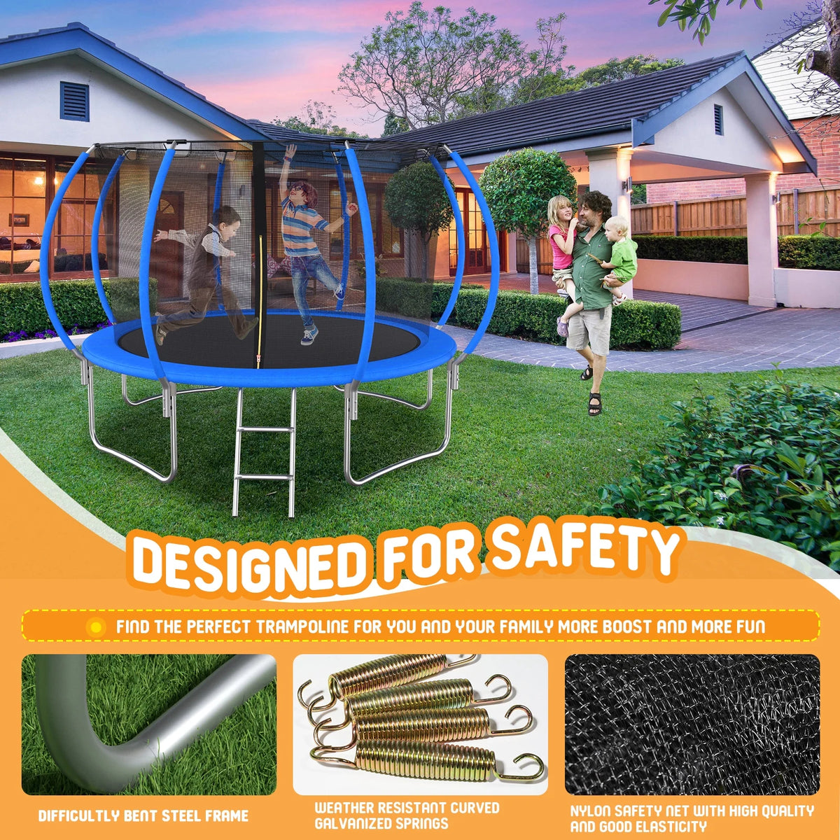 12FT Blue Kids Trampoline with Enclosure Net N8995
