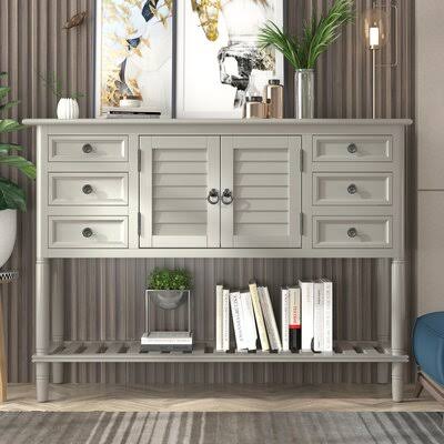 White 6 Drawer Console Table with Cabinet and Shelf N189708
