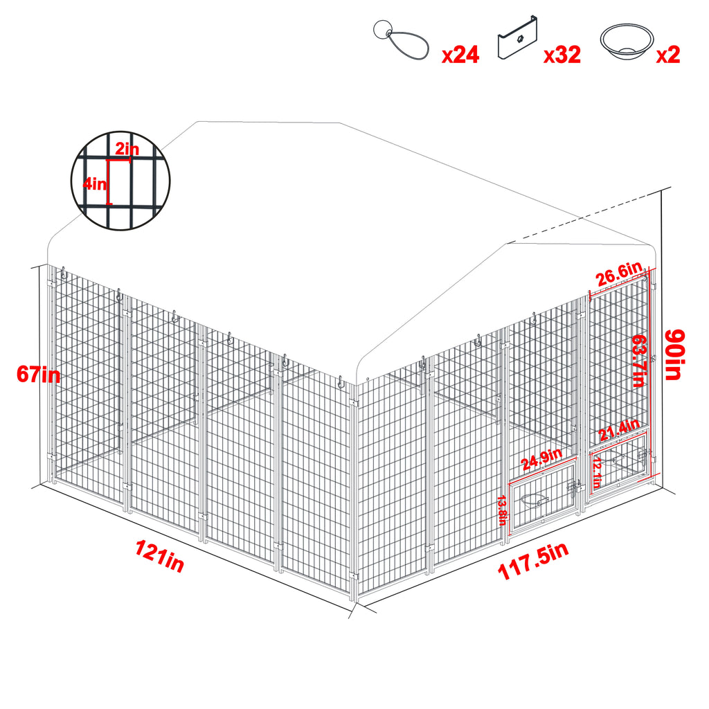 10x10 ft Outdoor Dog Kennel with Waterproof Canopy I242