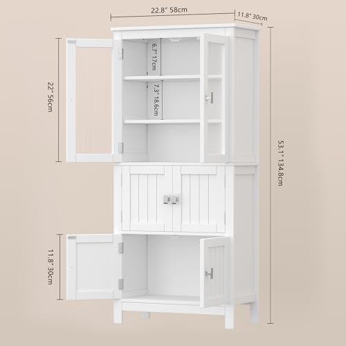 53.1" White Bathroom Storage Cabinet with 6 Doors B952154