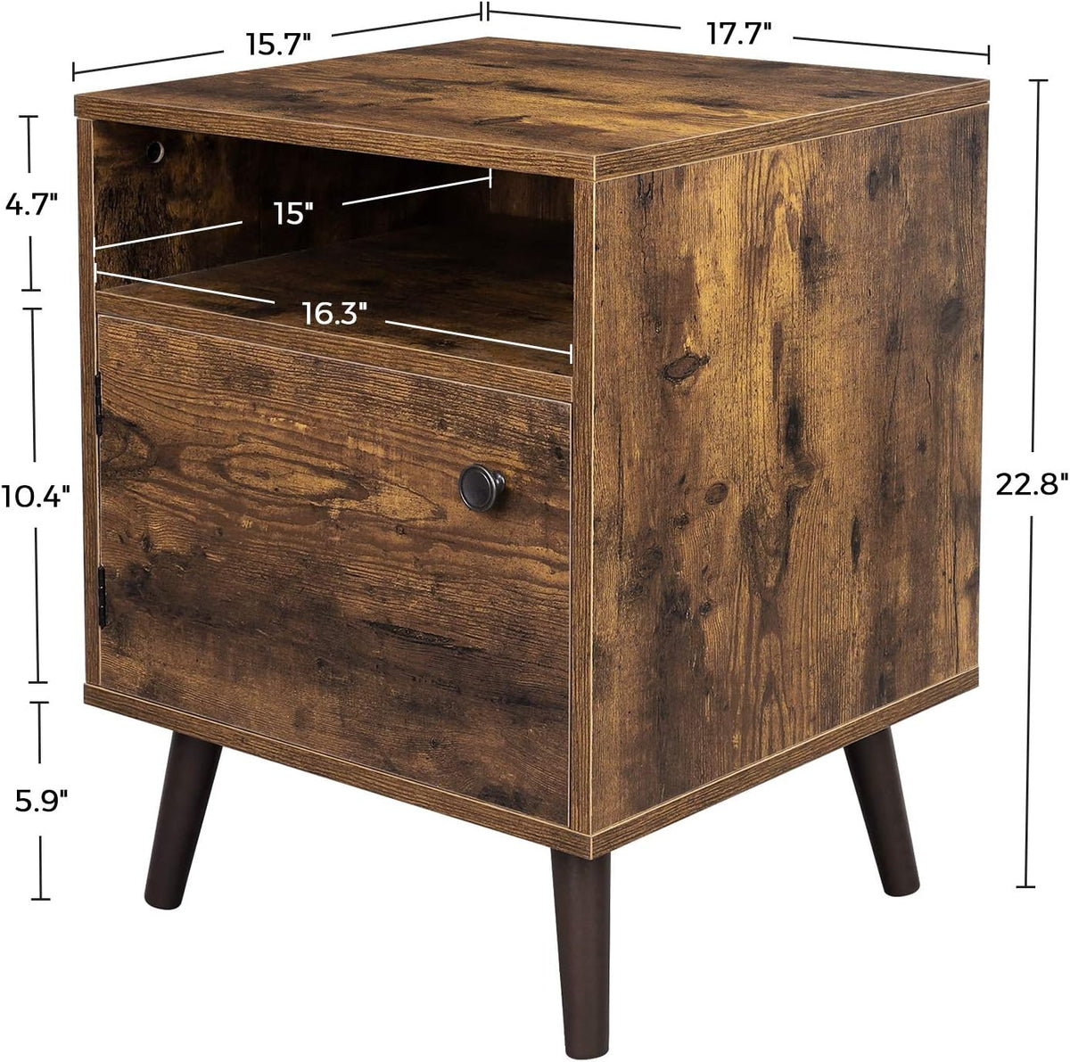 Rustic Brown Nightstand with Open Shelf and Cabinet I83614