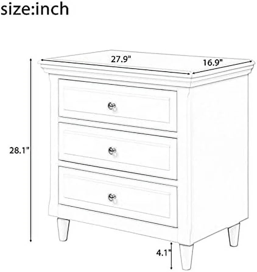 White 3-Drawer Wood Nightstand G657118