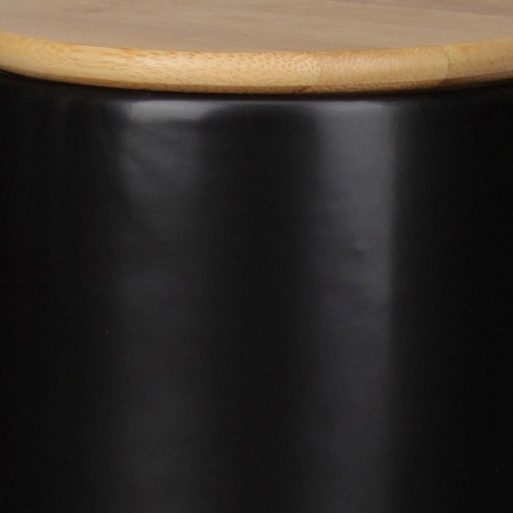 Dual Tone Round Ceramic Canister with Wooden Lid, Set of 2 M636821