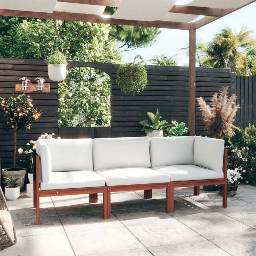 3-Seater Patio Sofa Set Cream White Cushions Acacia Wood Black Rope Z8389