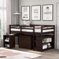 Twin Loft Bed with Cabinet and Storage, Built-in Ladder Playhouse Bed C3343