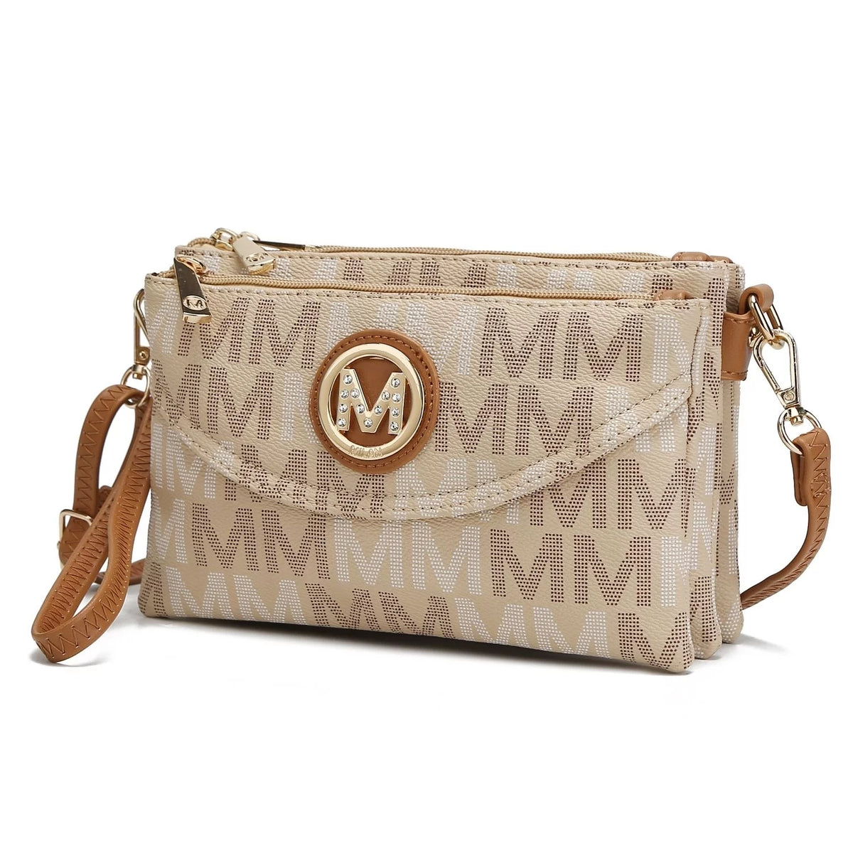 Beige Monogram Crossbody Handbag B306