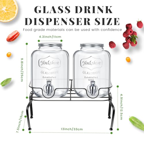 Glass Drink Dispenser Set of 2 1 Gallon with Lid and Spoon J269436