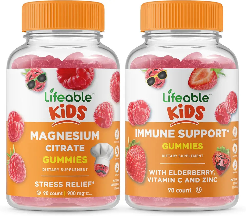 Kids Magnesium Immune Support Gummies Bundle Gluten Free GMO Free Chewable Gummy U4899