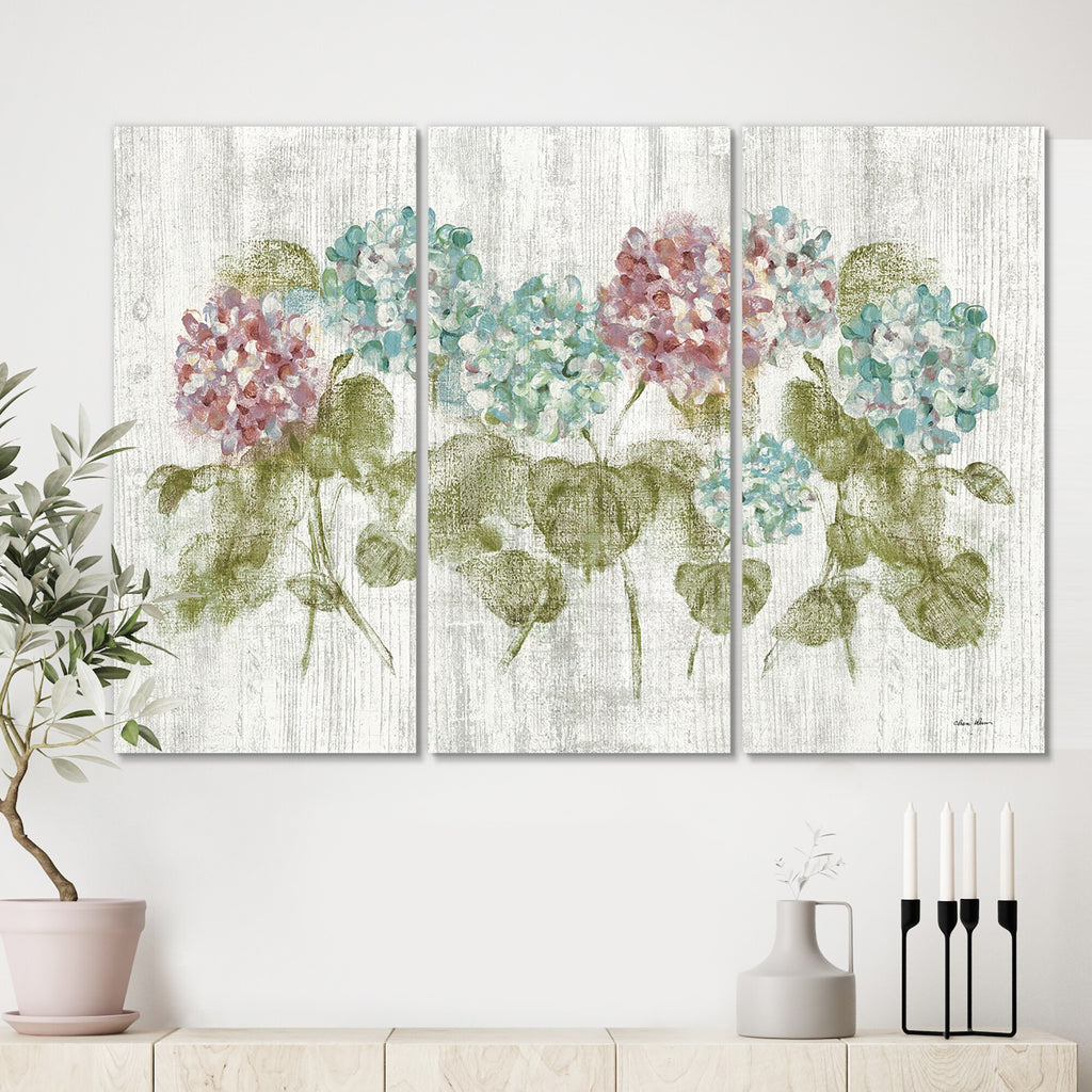 Red and Blue Vibrant Hydrangea Flowers Canvas Artwork Print 3 Panels L86940