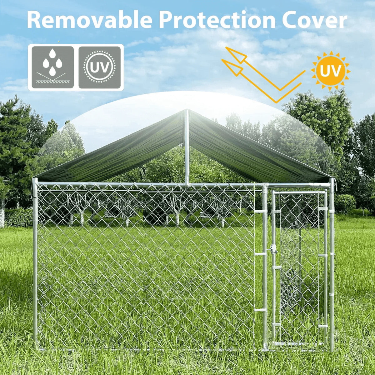 Large Outdoor Dog Kennel with Waterproof Cover and Lock J118189