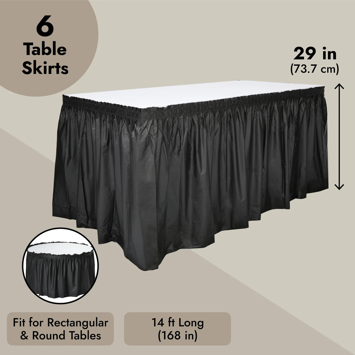 Black 6-Pack Table Skirt for Rectangle Tables G527