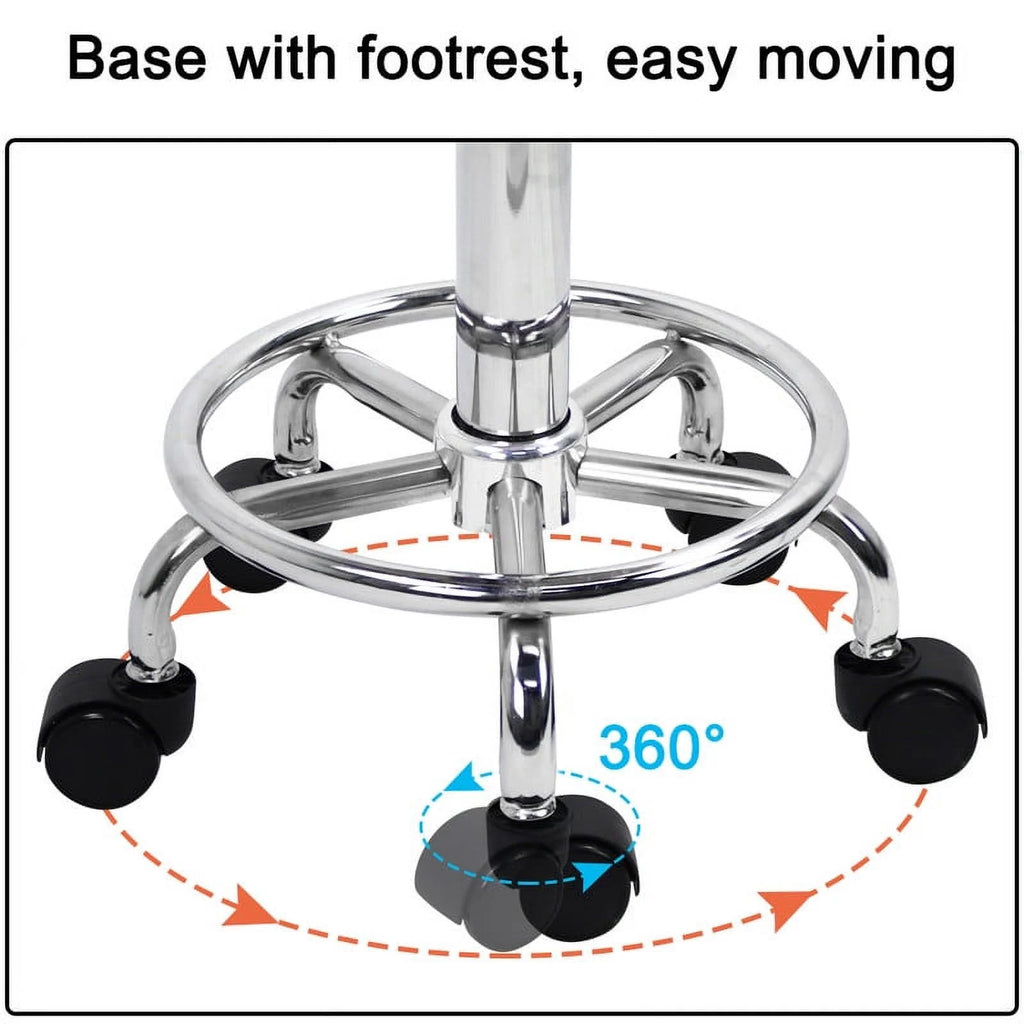 Square Rolling Stool with Footrest PU Leather Height Adjustable Swivel Z24264