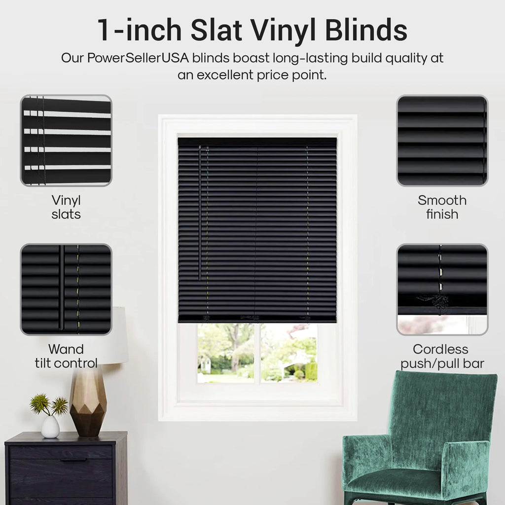 1" Vinyl Blackout Cordless Window Blinds, 64L x 34W Inches J91034