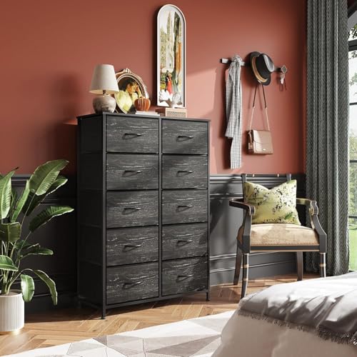 Black 10 Drawer Tall Dresser D8815