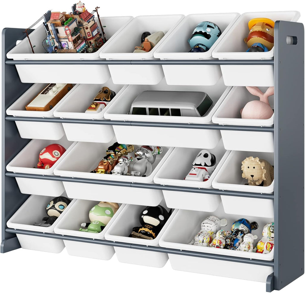 Toy Storage Organizer Cabinet with Shelf and 16 Plastic Bins M461337