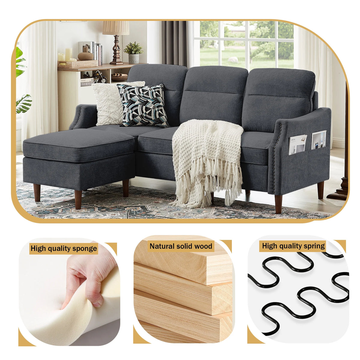78'' Convertible L Shaped Microfiber Sectional Sofa with Reversible Chaise M56675