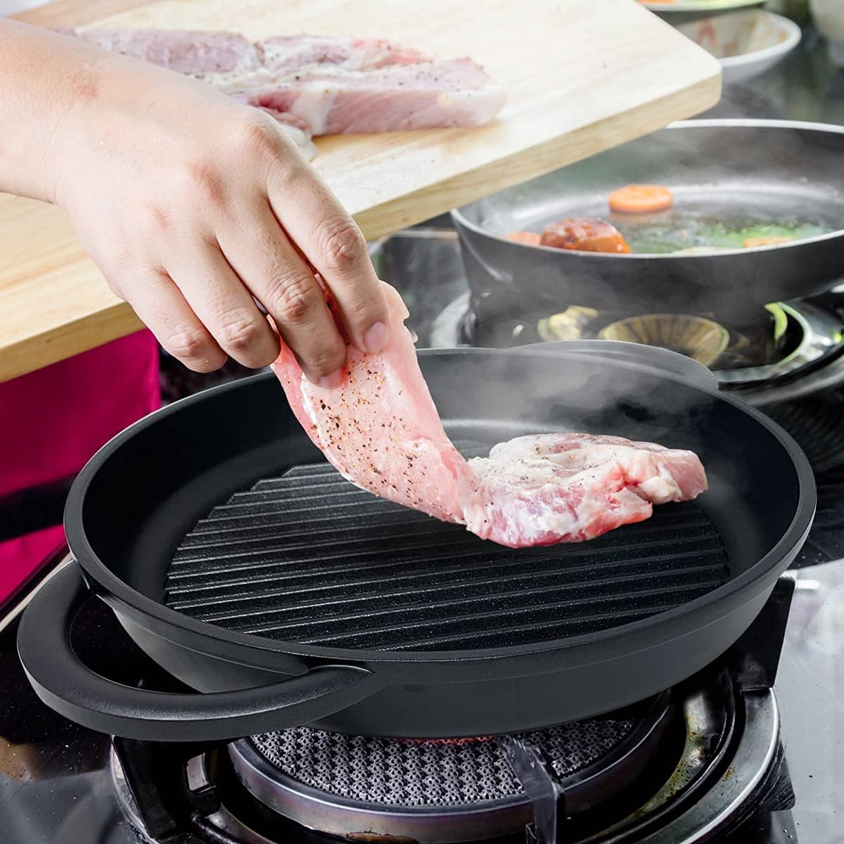 10.6 Inch Non Stick Cast Aluminum Griddle Pan with Glass Lid O966