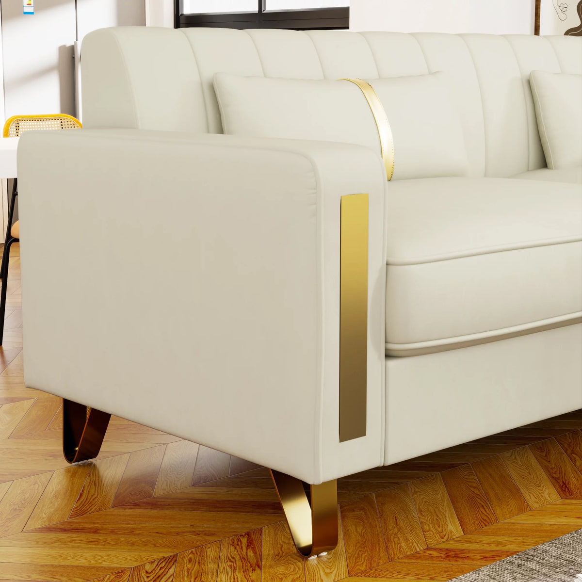 Velvet Upholstered Sofa with Pillows Gold Metal Legs U889