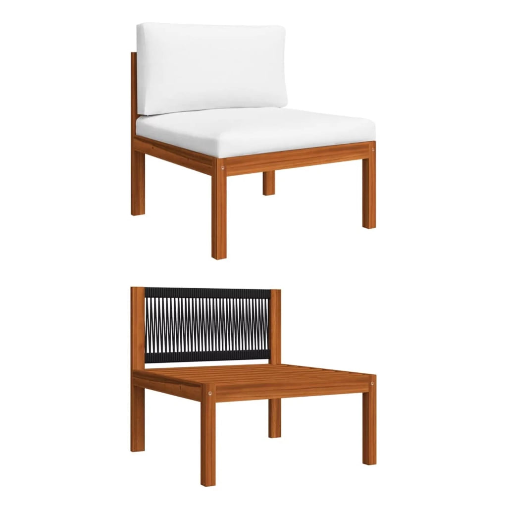3-Seater Patio Sofa Set Cream White Cushions Acacia Wood Black Rope Z8389