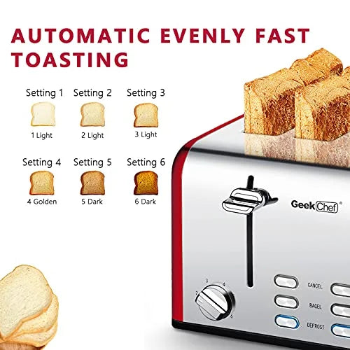 4 Slice Extra Wide Slots Stainless Steel Toaster V6790