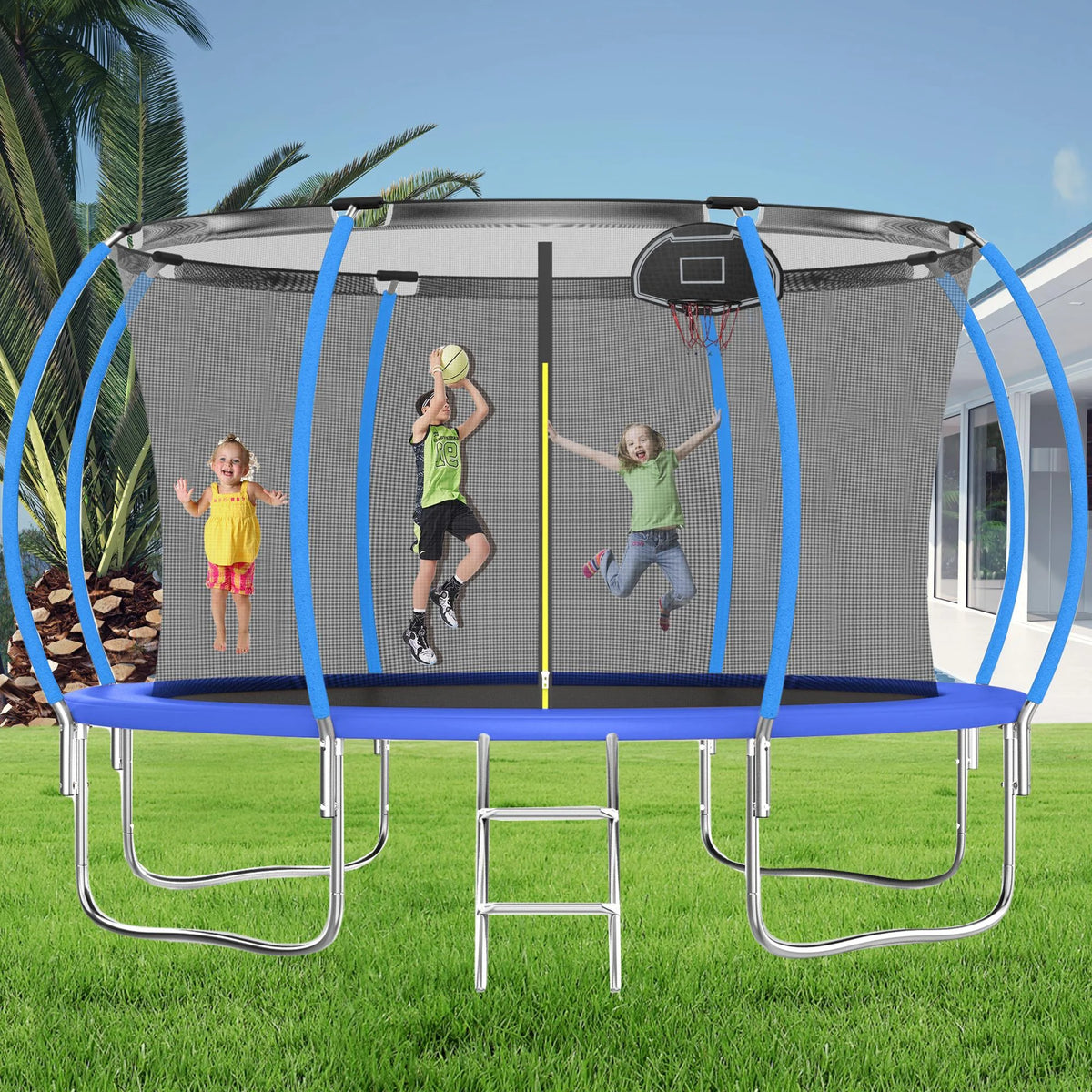12FT Blue Kids Trampoline with Enclosure Net N8995
