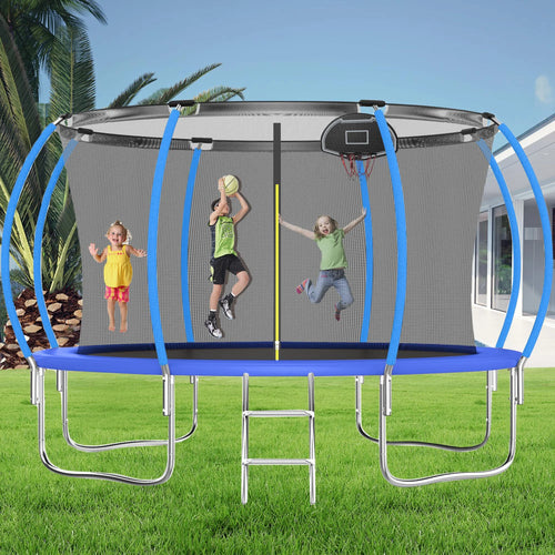 12FT Blue Kids Trampoline with Enclosure Net N8995