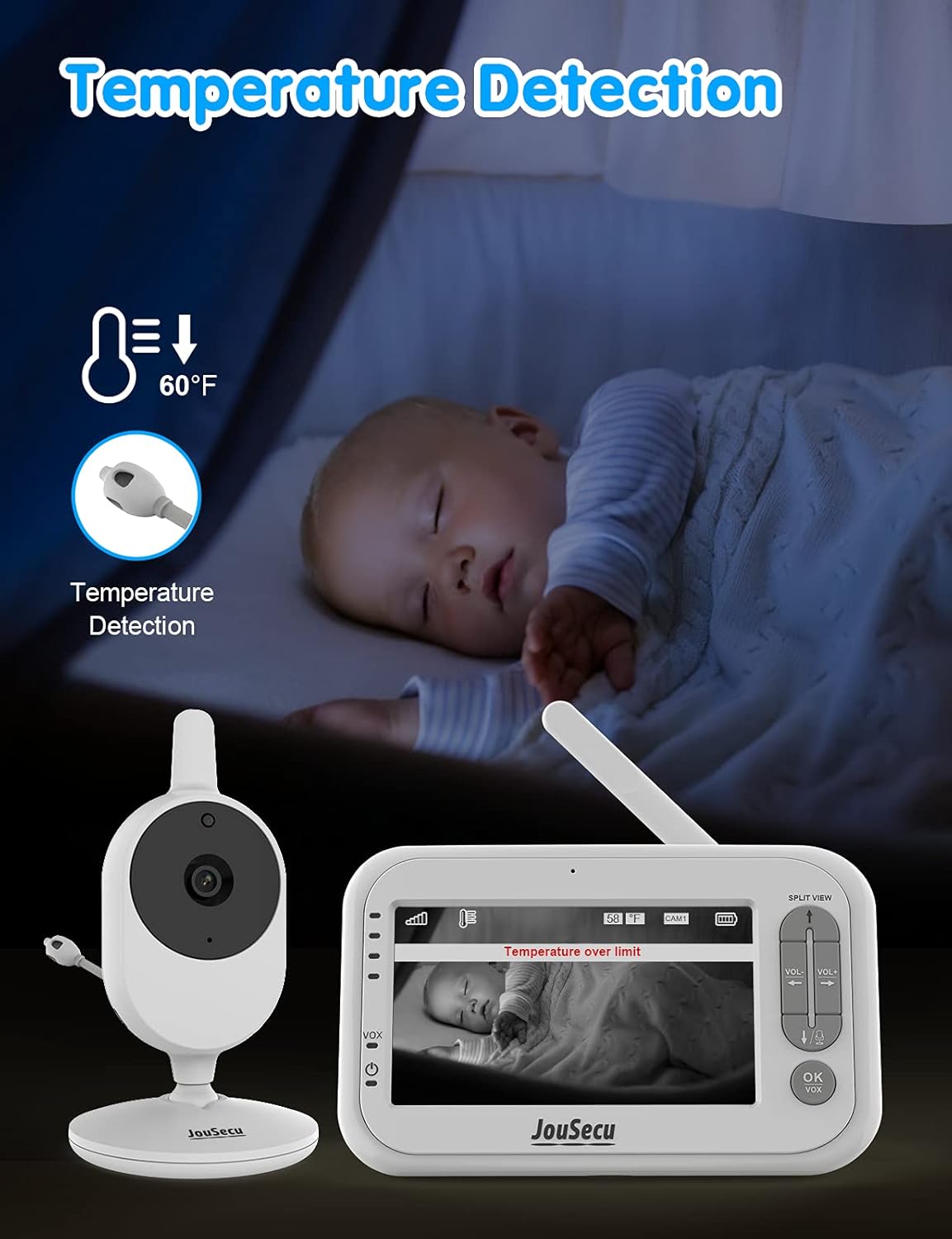 Baby Monitor with Camera and Audio 4.3 Inches LCD Split Screen O988