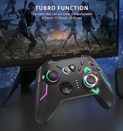 Wireless PC Gaming Controller with 9 Color LED Light, Turbo Function, Adjustable Vibration & Headphone Jack (2.4G) G990