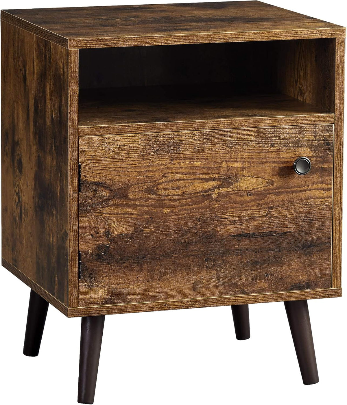 Rustic Brown Nightstand with Open Shelf and Cabinet I83614