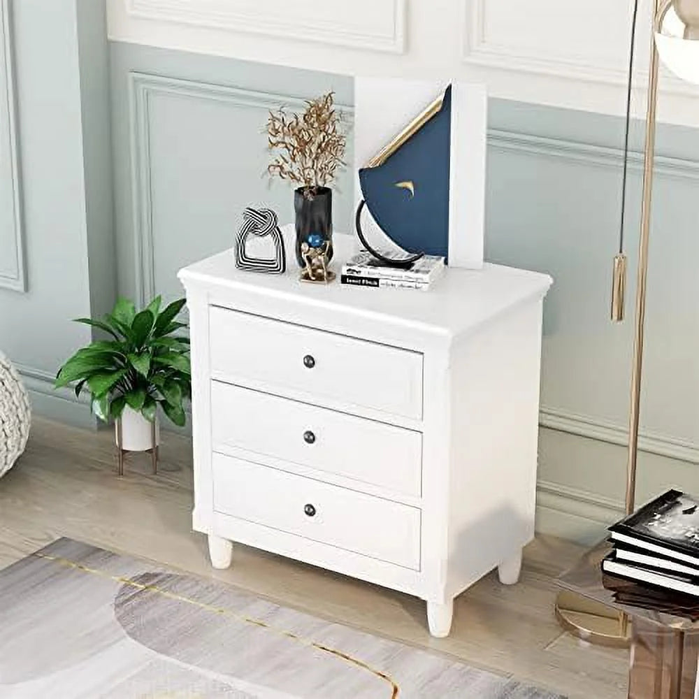 White 3-Drawer Wood Nightstand G657118