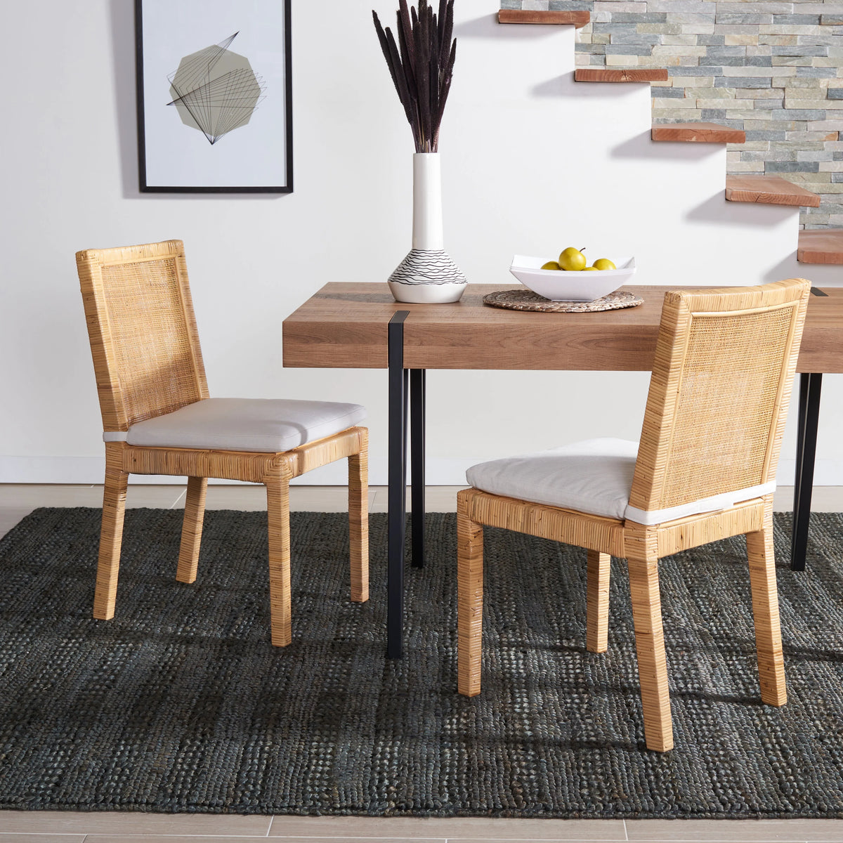 Cane Dining Chair with Cushion, Set of 2 O5073