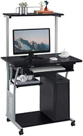 Black 3 Tier Computer Desk with Printer Shelf and Keyboard Tray U25623