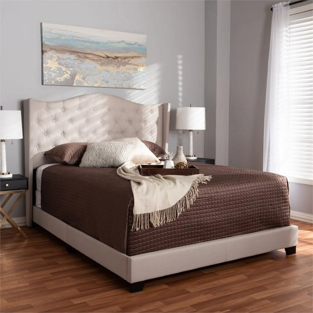 Beige Tufted Upholstered King Size Bed C790