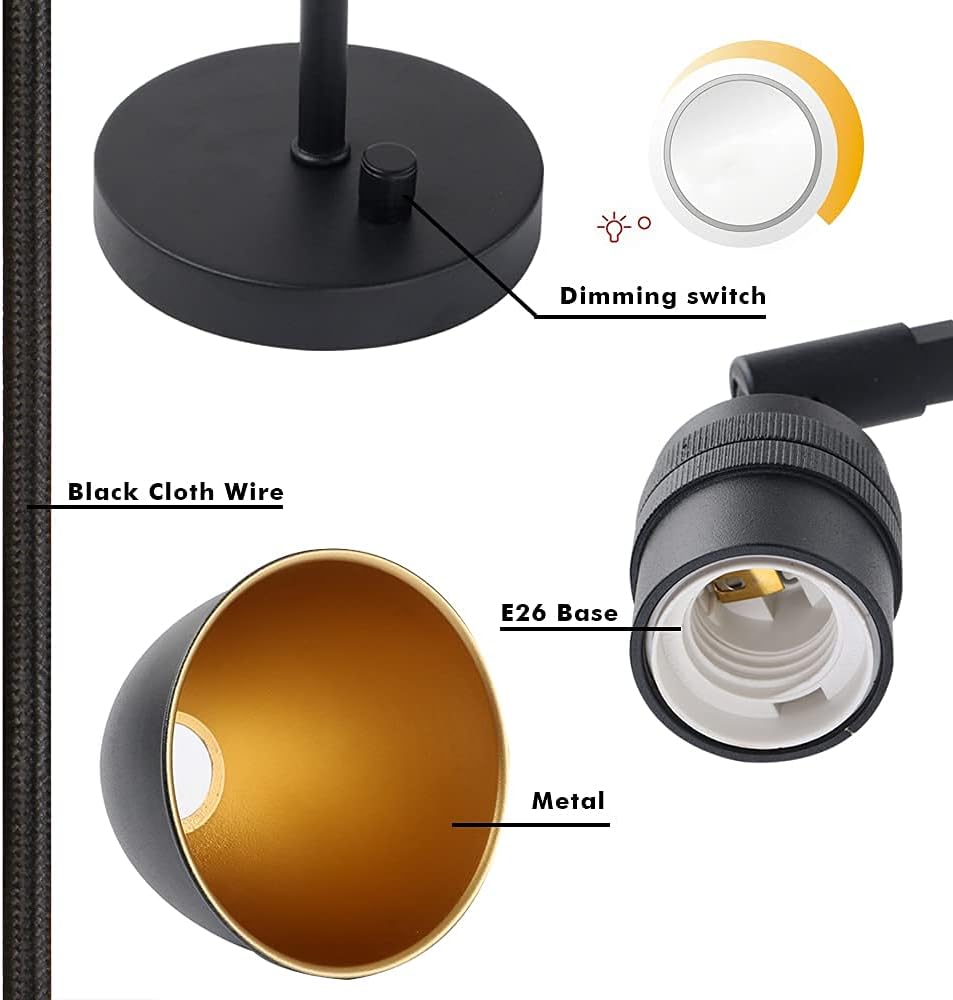 Vintage Plug in Wall Sconce, 1-Light Dimmable Industrial Metal Fixture Lamp with 6.1 Oval Black Metal Shade and 4.7 Black Canopy R674