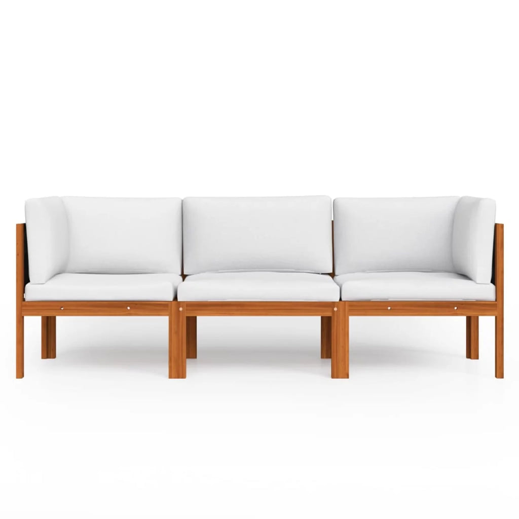 3-Seater Patio Sofa Set Cream White Cushions Acacia Wood Black Rope Z8389