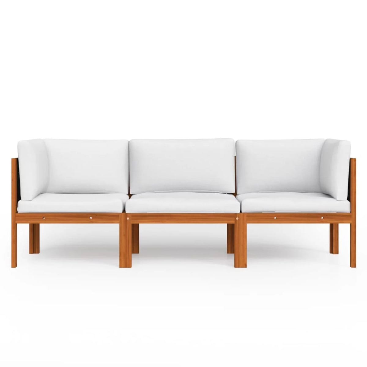 3-Seater Patio Sofa Set Cream White Cushions Acacia Wood Black Rope Z8389
