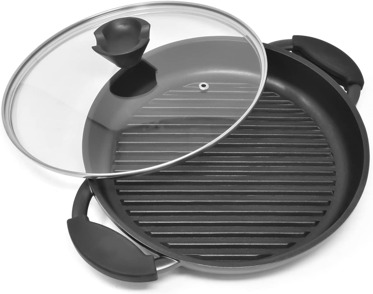 10.6 Inch Non Stick Cast Aluminum Griddle Pan with Glass Lid O966