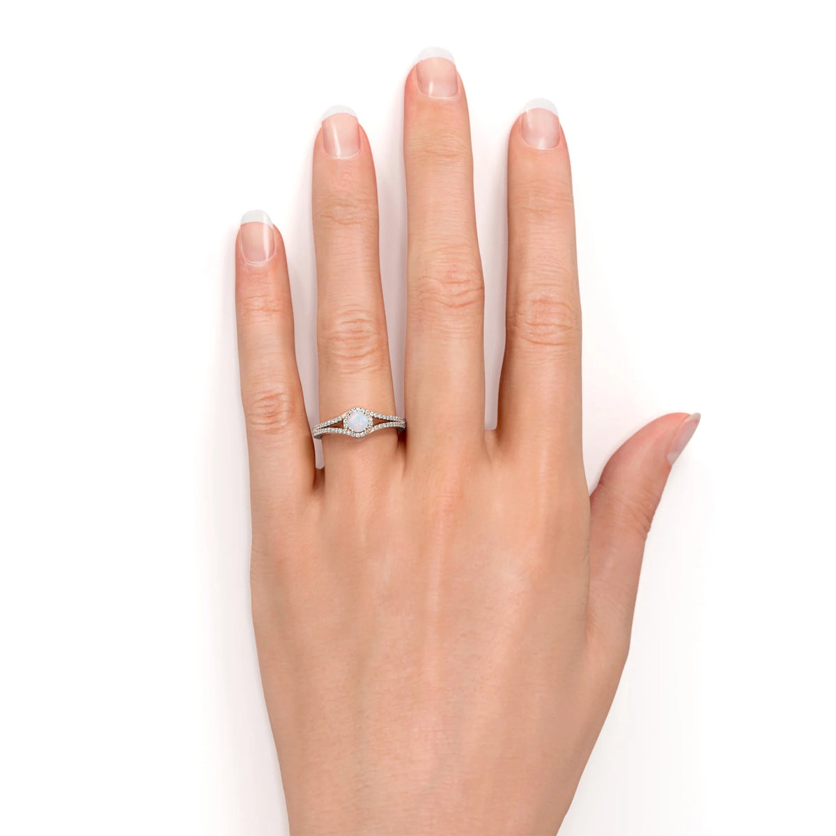 Vintage Blue Fire Opal and Moissanite Birthstone Ring in 18K Rose Gold over Silver I224