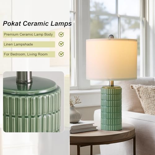 Small Modern Ceramic Table Lamps Set of 2 White Beige Q3884