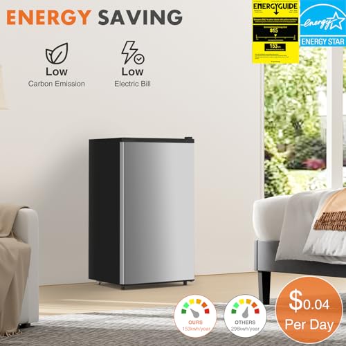 3.2 Cu.Ft Mini Fridge with Freezer Single Door Adjustable Thermostat Compact Fridge (Black) W122