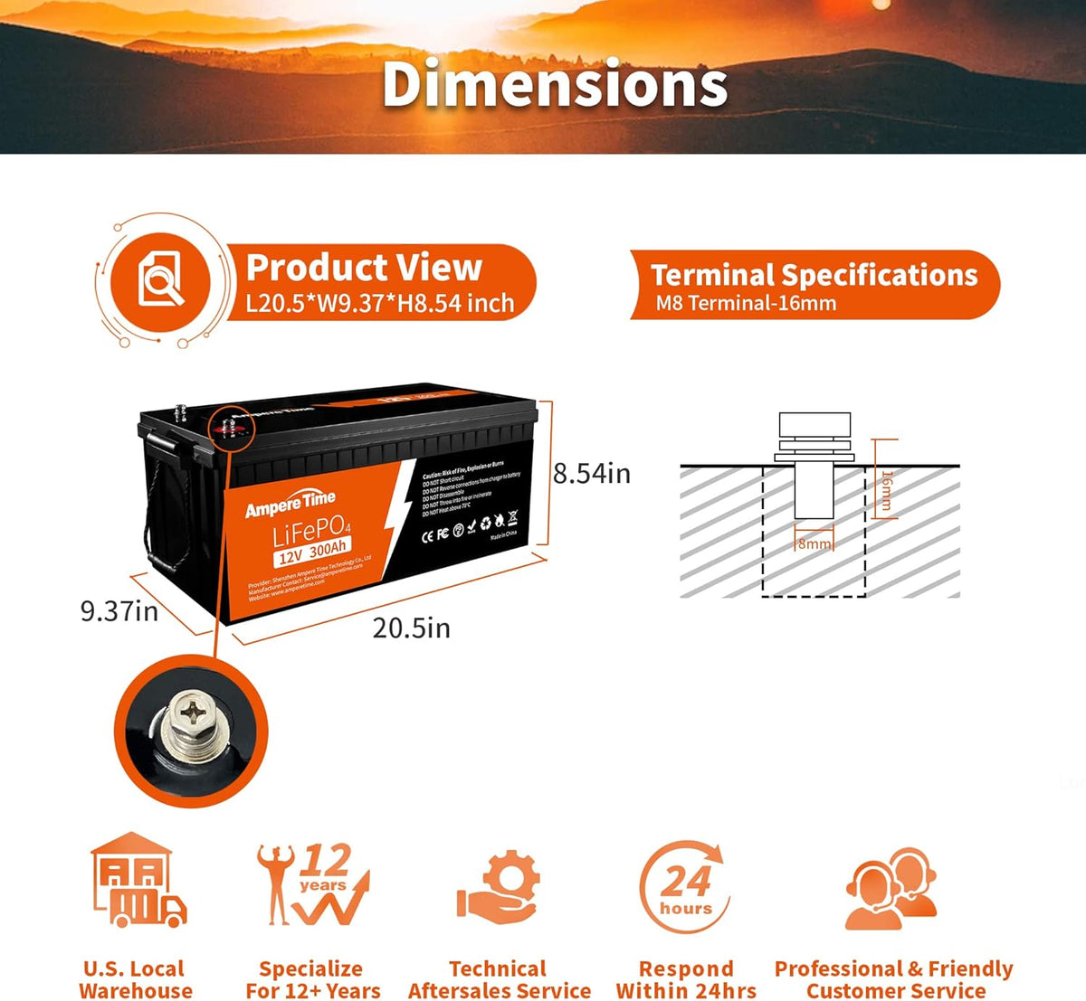 12V 300Ah Lithium LiFePO4 Battery with 200A BMS C1601